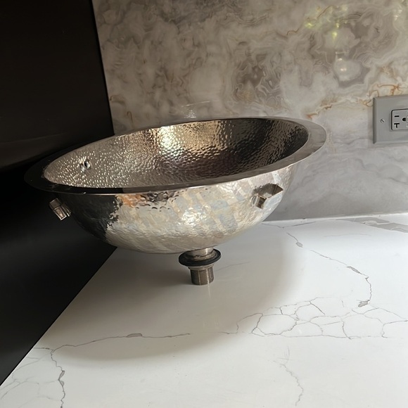 20” Hammered Satin Nickel Under Mount Oval Sink Made in Mexico - Picture 4 of 12